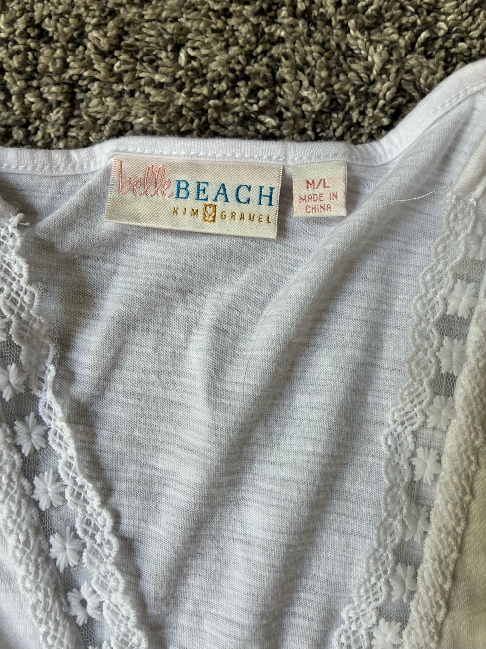 NWOT Belle Beach by Kim Gravel White Regular Slub Knit Tie Front Cover Up, M/L - Picture 4 of 7